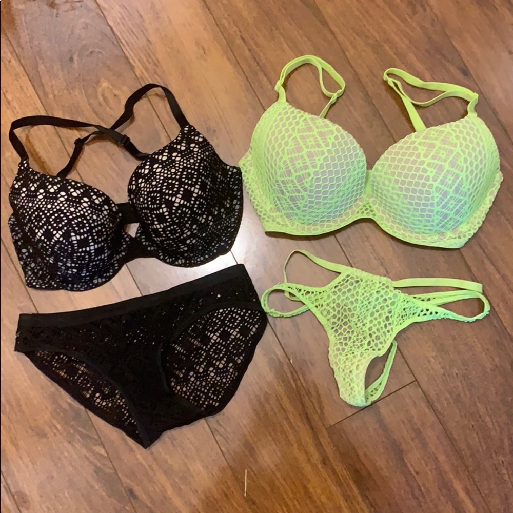 Used VS 32DD bra &size S panty black and yellow